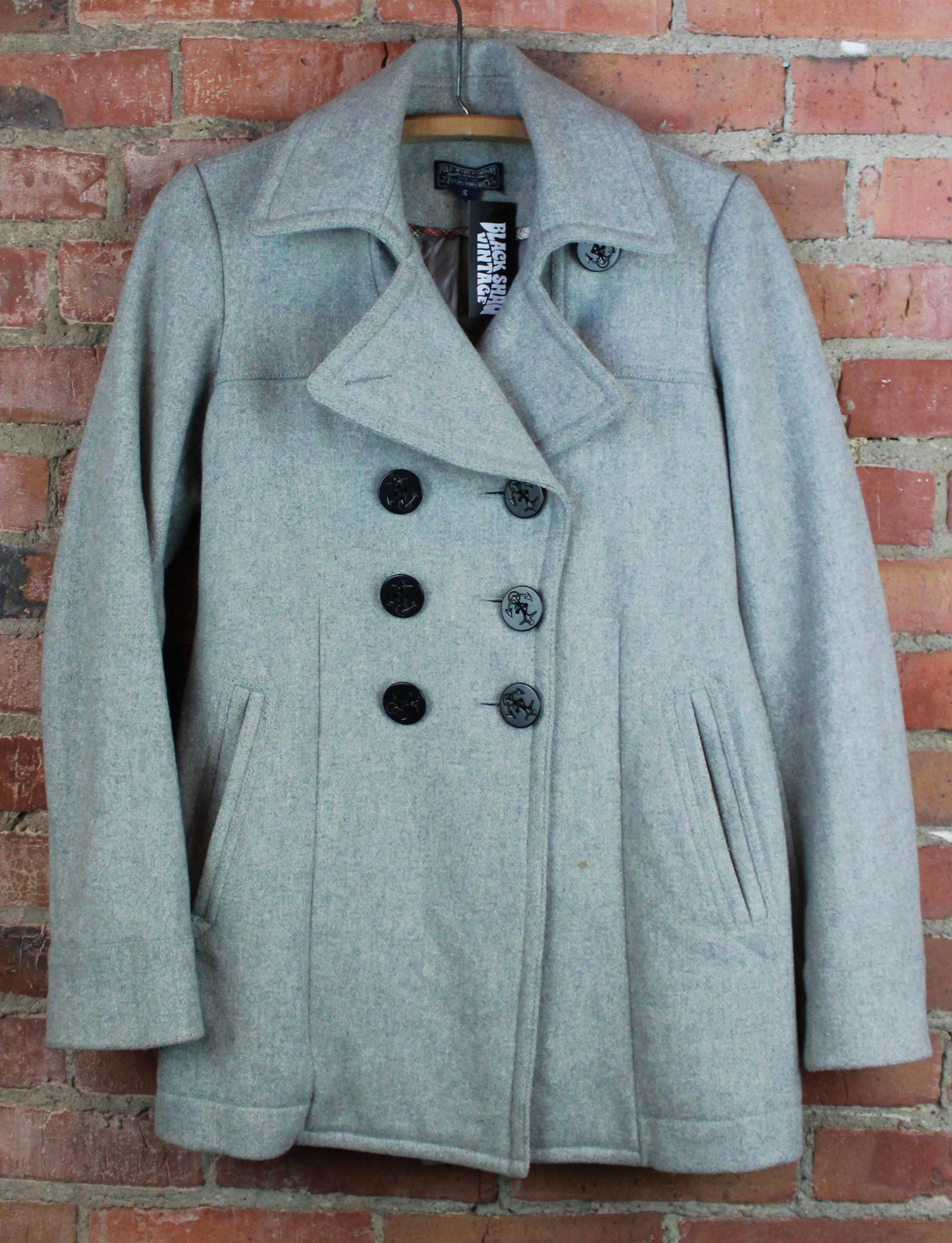 Women's Vintage 90's Ralph Lauren Polo Peacoat Navy Jacket Wool Grey Small