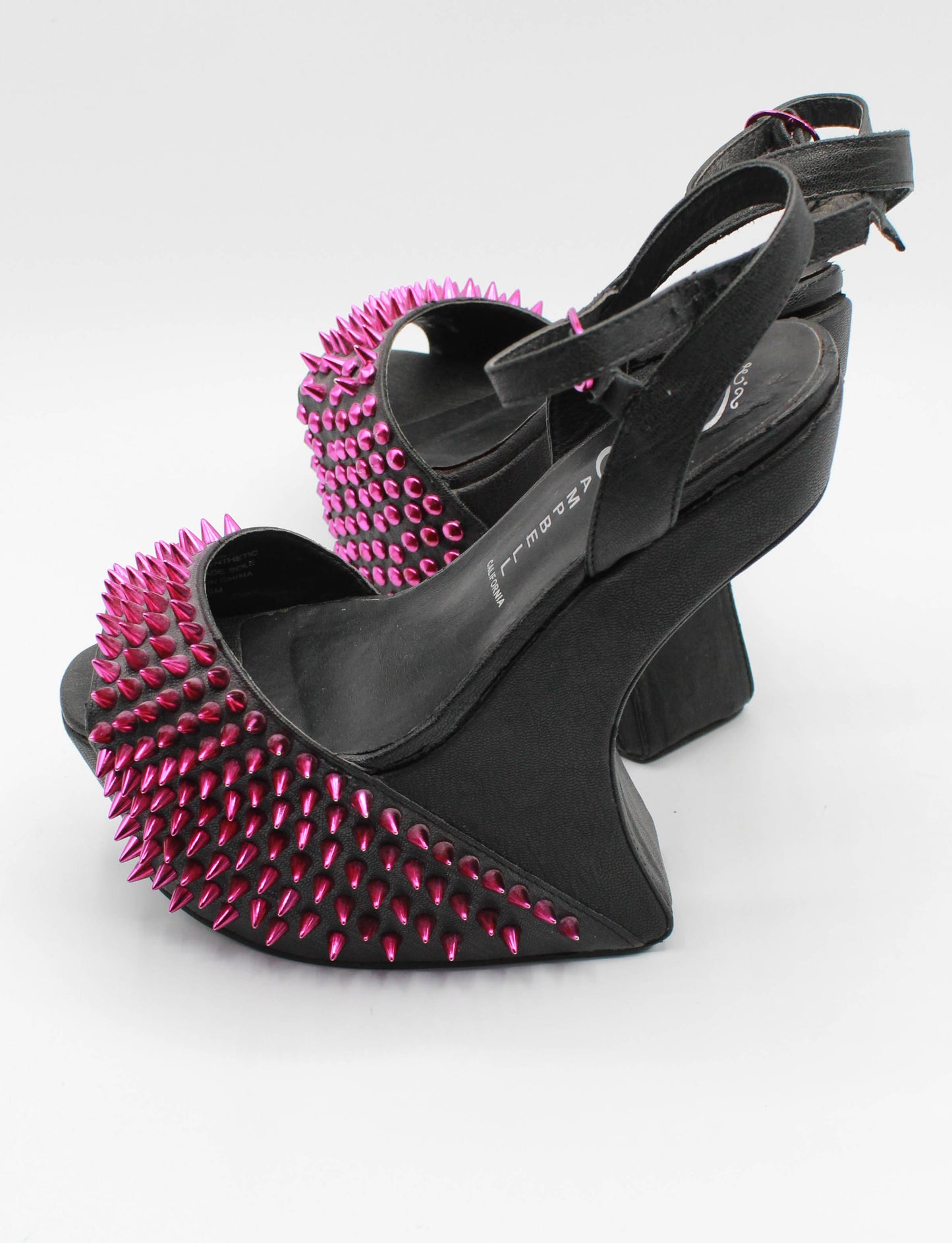 Women's Vintage 90's Jeffrey Campbell Vicious-N-Platform Shoes Pink Purple Studded Slingback Size 6