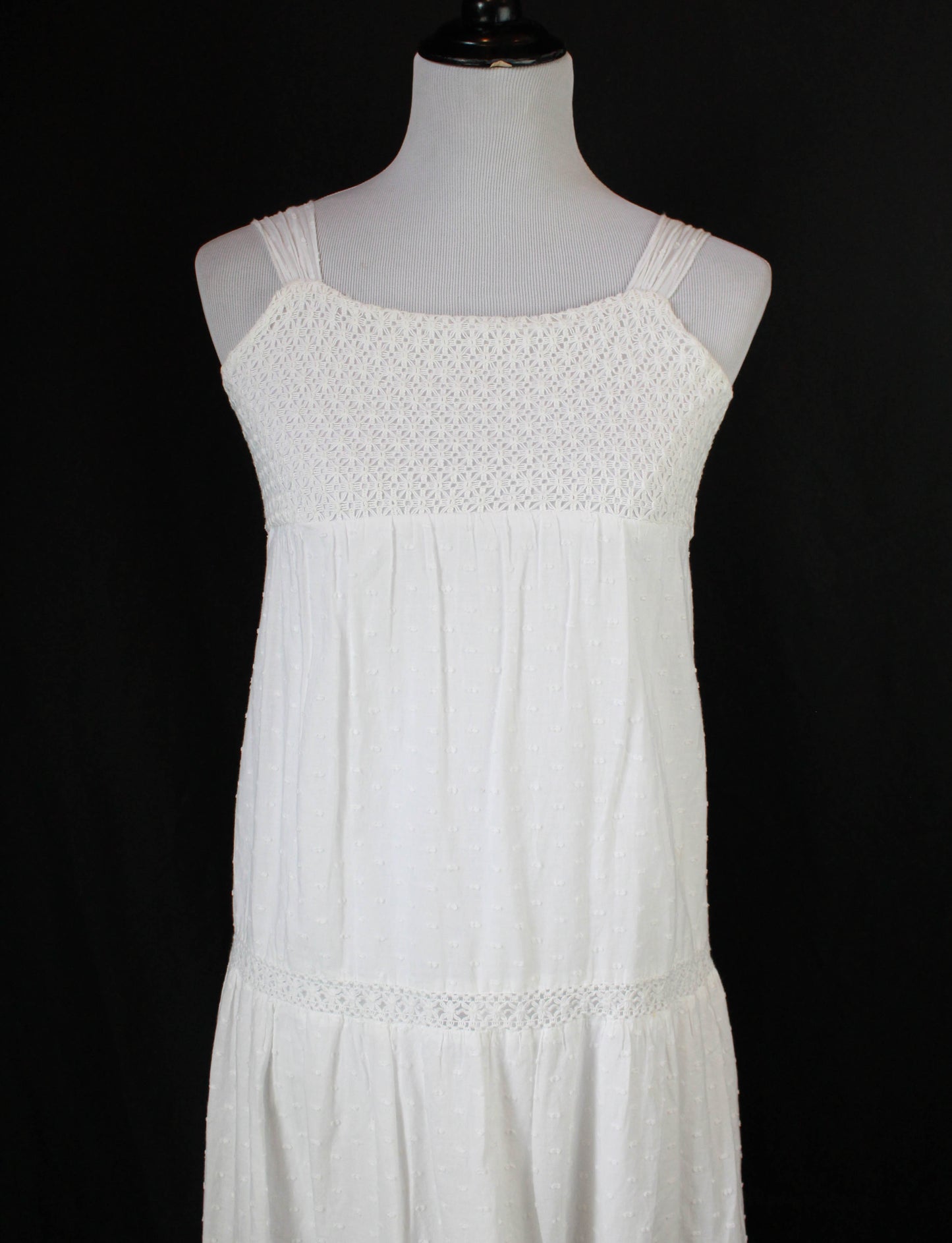 Women's Vintage White Swiss Dot Babydoll Dress - XS