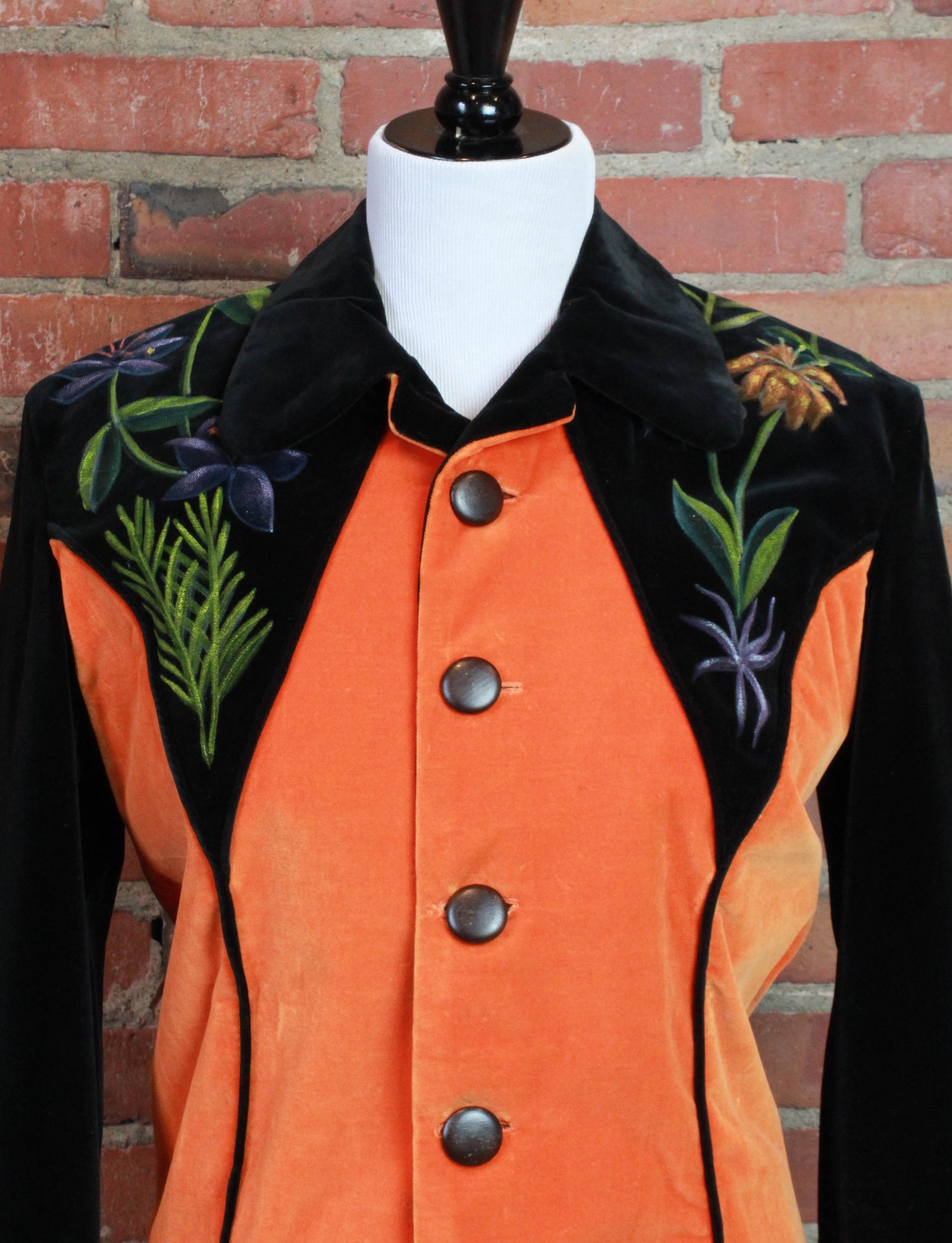 Women's Vintage 70's Hand Painted Velvet Jacket East West Musical Instruments Small