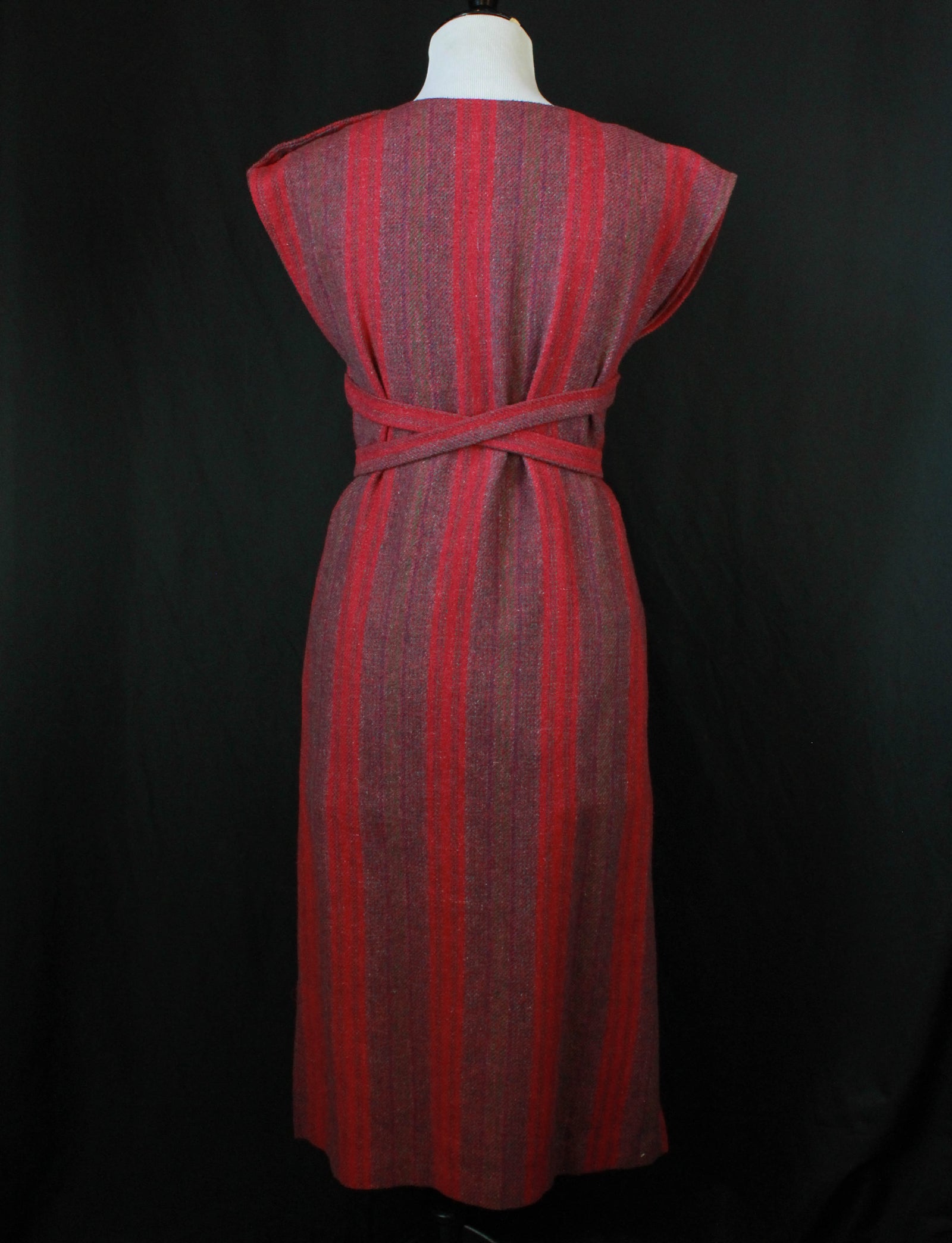 Women's Vintage 70's Striped Wool Midi Dress - S/M