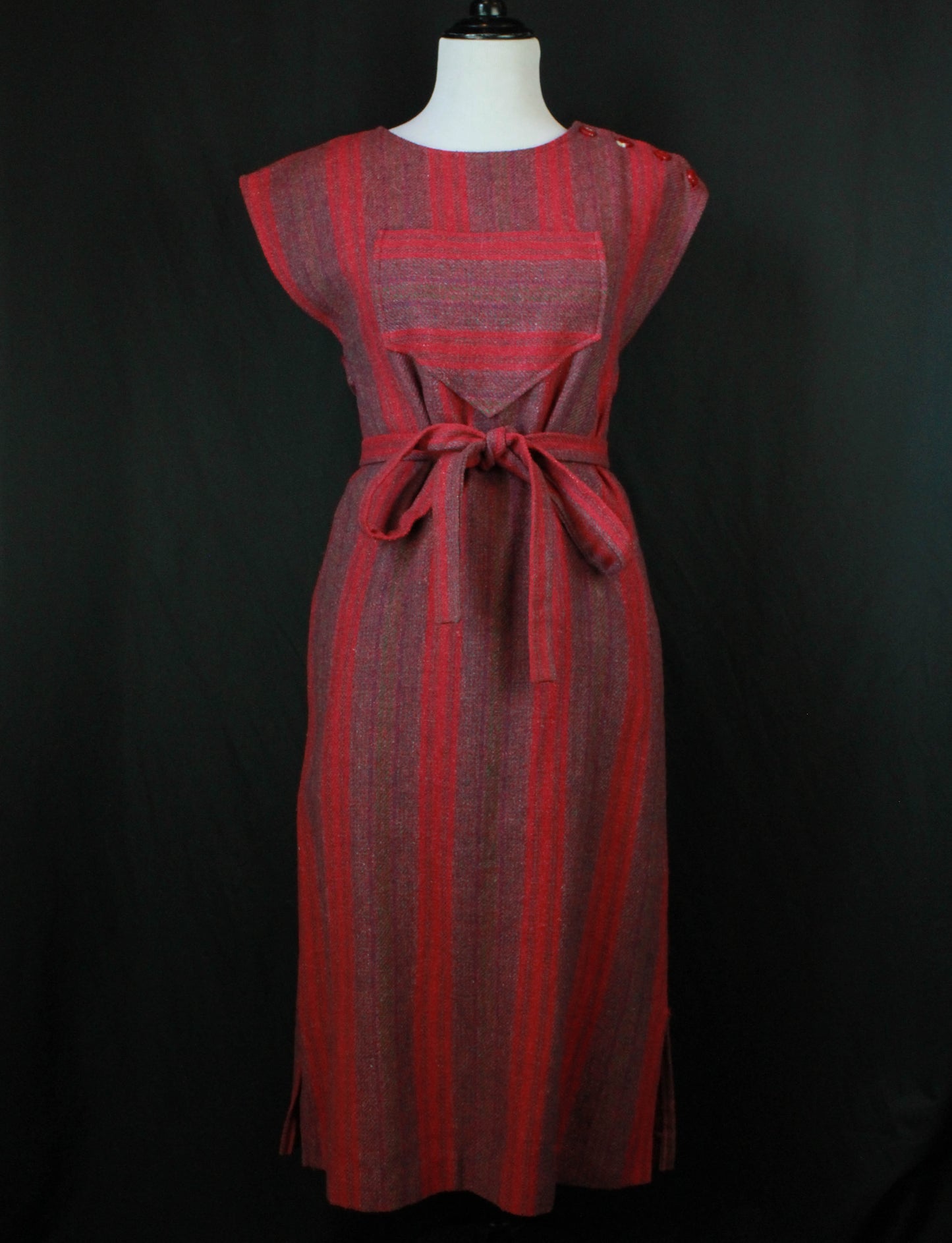 Women's Vintage 70's Striped Wool Midi Dress - S/M
