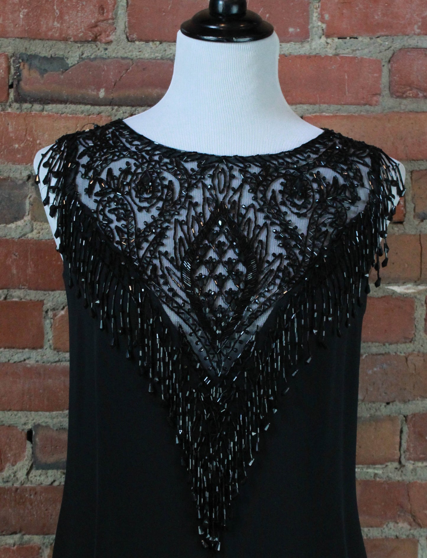 Women's Vintage Black Silk Beaded Dress - Small