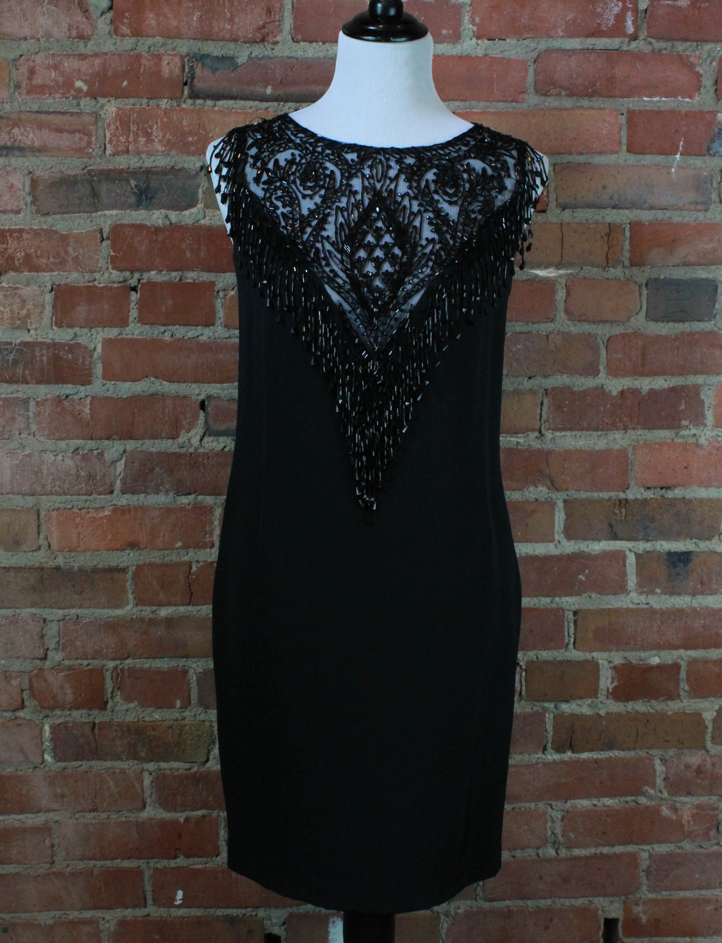 Women's Vintage Black Silk Beaded Dress - Small