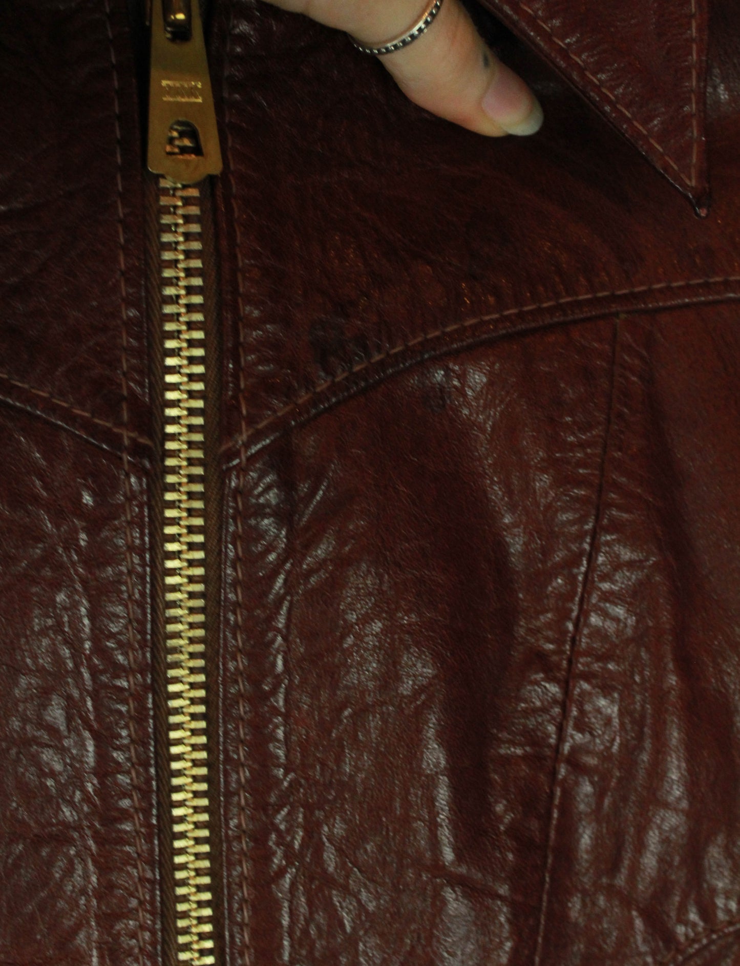 Women's Vintage Early 70's East West Musical Instruments Brown Leather Jacket - XXS