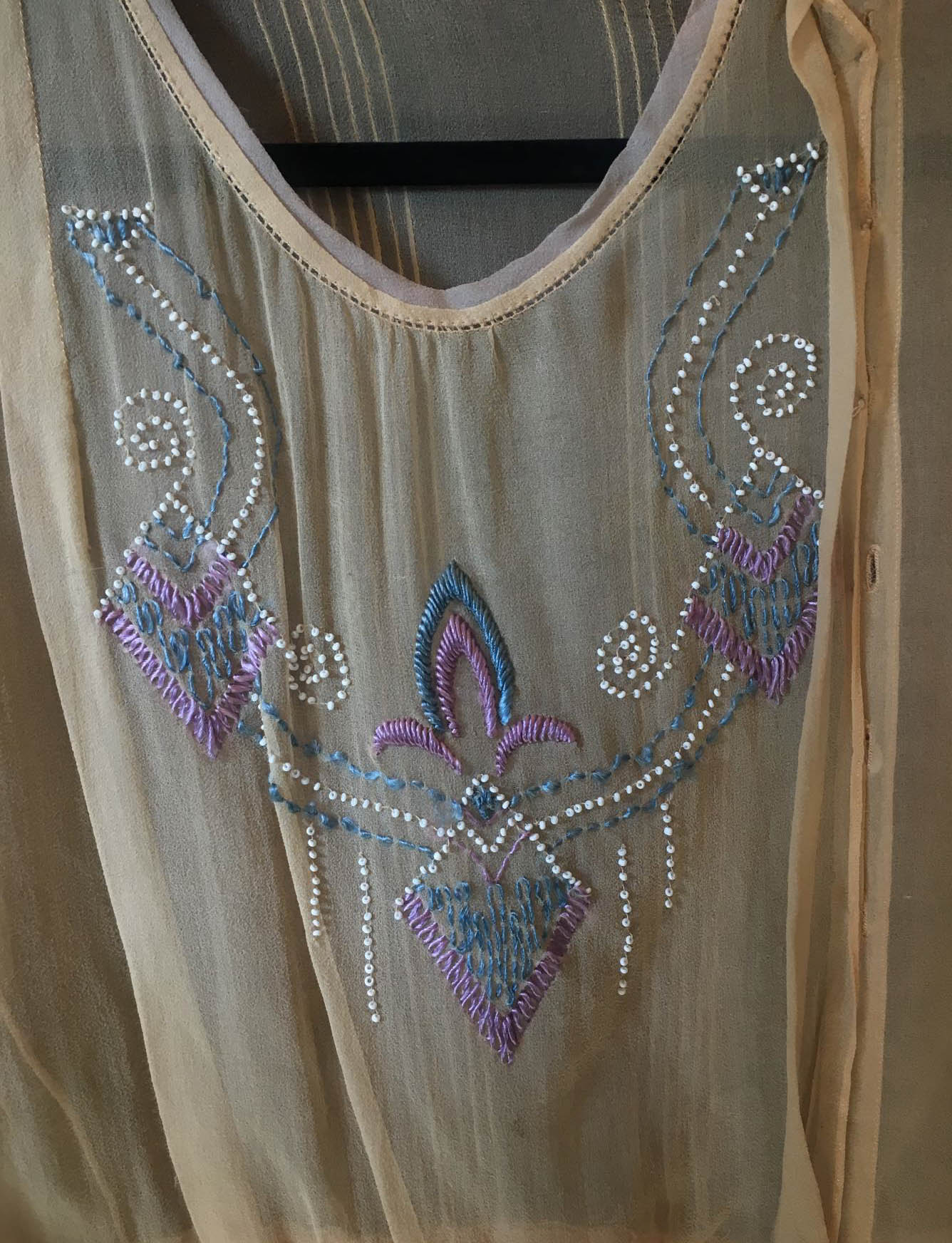Women's Vintage Edwardian Sheer Embroidered Beaded Blouse - Small