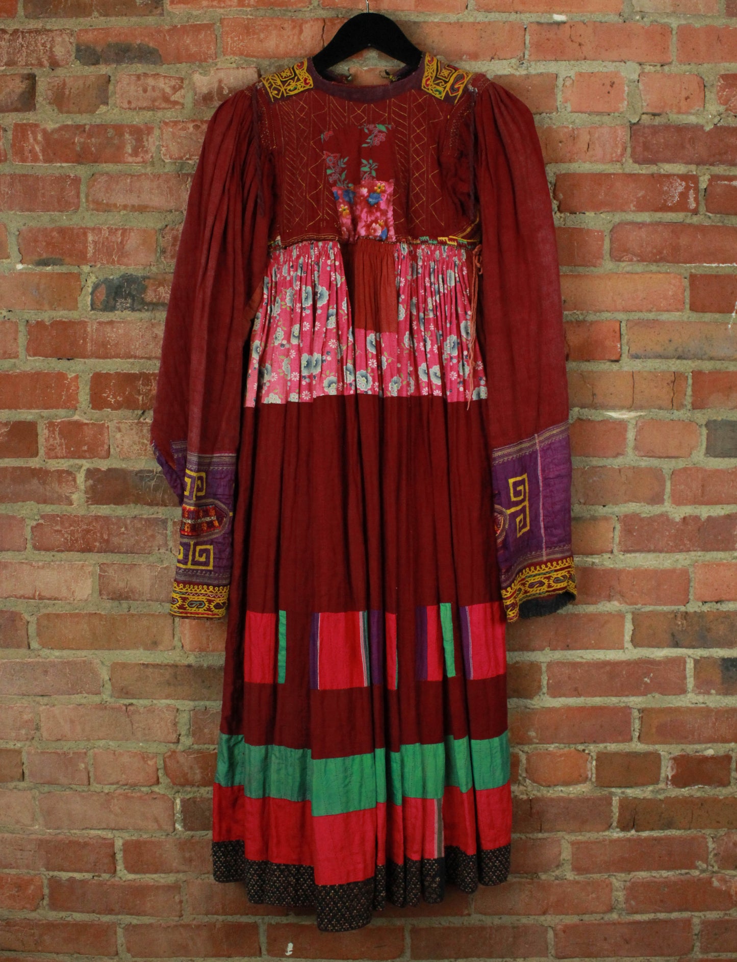 Women's Vintage Ethnic Patchwork Peasant Dress - Small