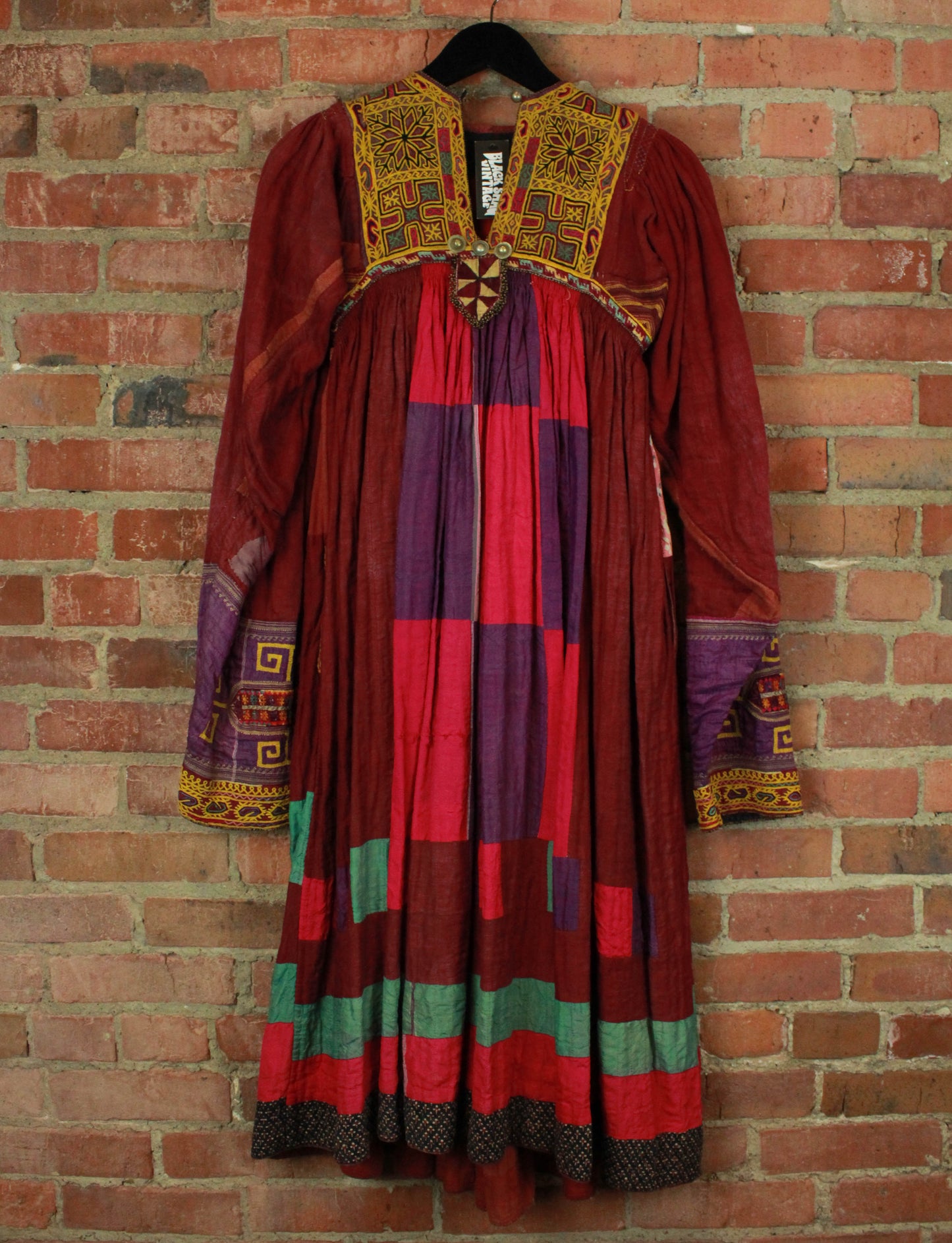 Women's Vintage Ethnic Patchwork Peasant Dress - Small