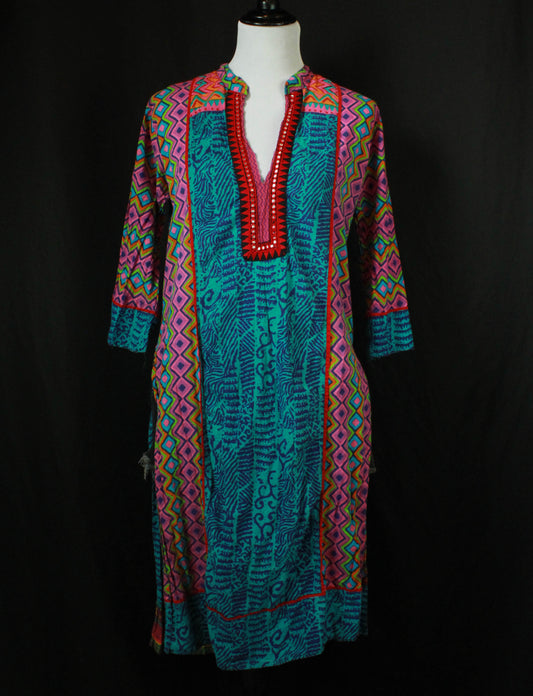 Women's Vintage Multicolored Hippie Cotton Kaftan Tunic - Small/Medium